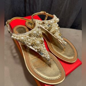 Kate Spade Imani gold Pearl Sandals size 7.5 in box